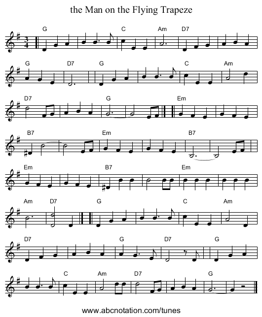 the Man on the Flying Trapeze - staff notation