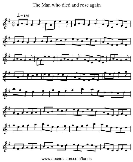 The Man who died and rose again - staff notation
