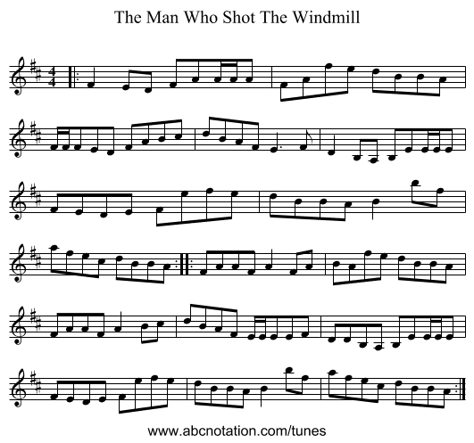 The Man Who Shot The Windmill - staff notation