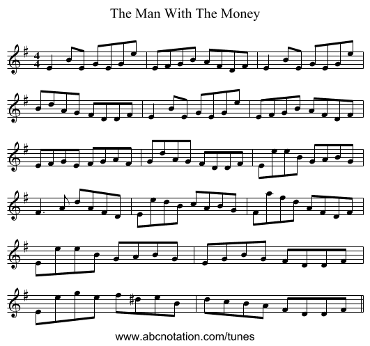 The Man With The Money - staff notation