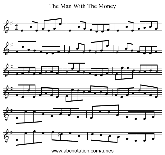 The Man With The Money - staff notation
