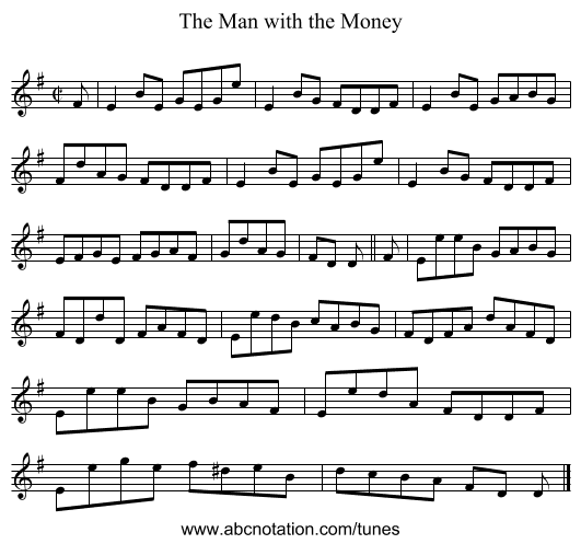 The Man with the Money - staff notation