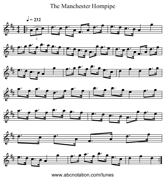 The Manchester Hornpipe - staff notation