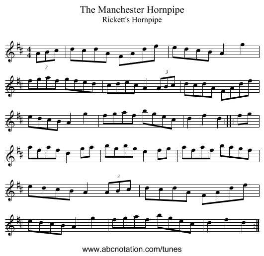 The Manchester Hornpipe - staff notation
