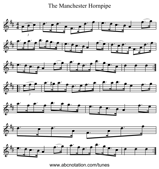 The Manchester Hornpipe - staff notation