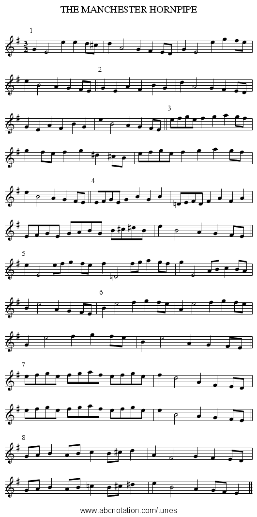 THE MANCHESTER HORNPIPE - staff notation