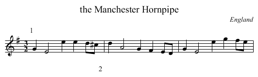 the Manchester Hornpipe - staff notation