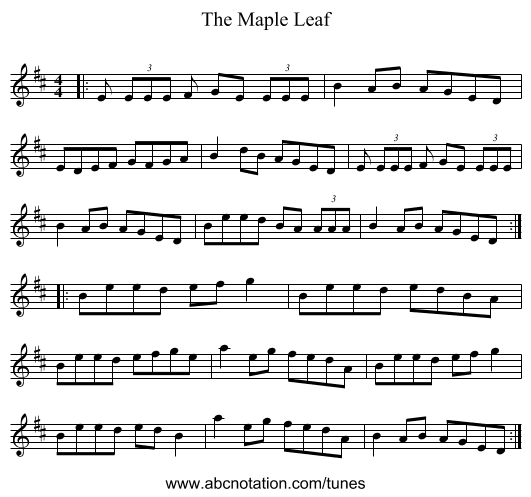 The Maple Leaf - staff notation