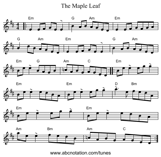 The Maple Leaf - staff notation