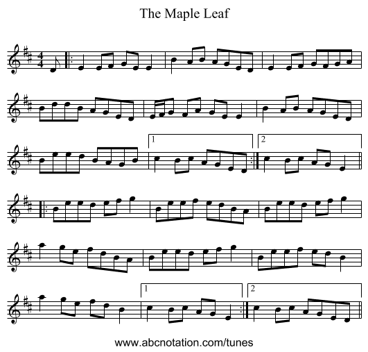 The Maple Leaf - staff notation