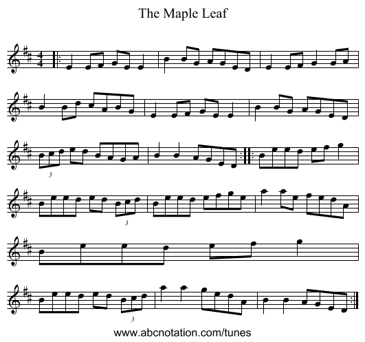 The Maple Leaf - staff notation