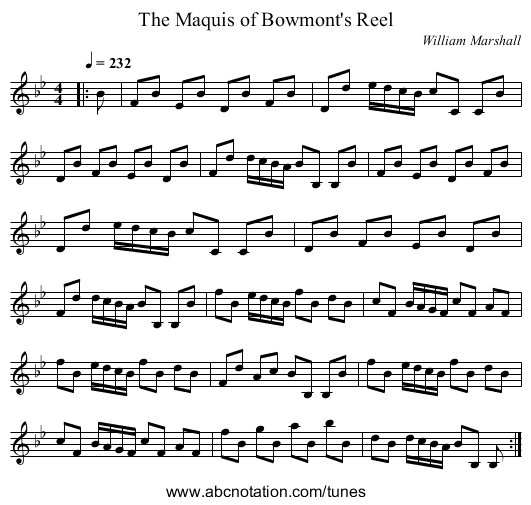 The Maquis of Bowmont's Reel - staff notation