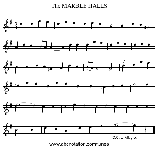 The MARBLE HALLS - staff notation