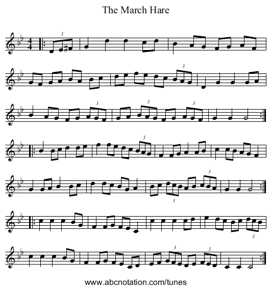 The March Hare - staff notation