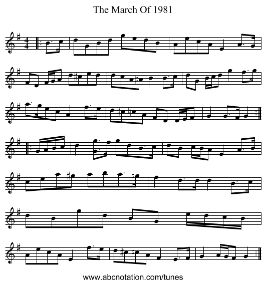 The March Of 1981 - staff notation