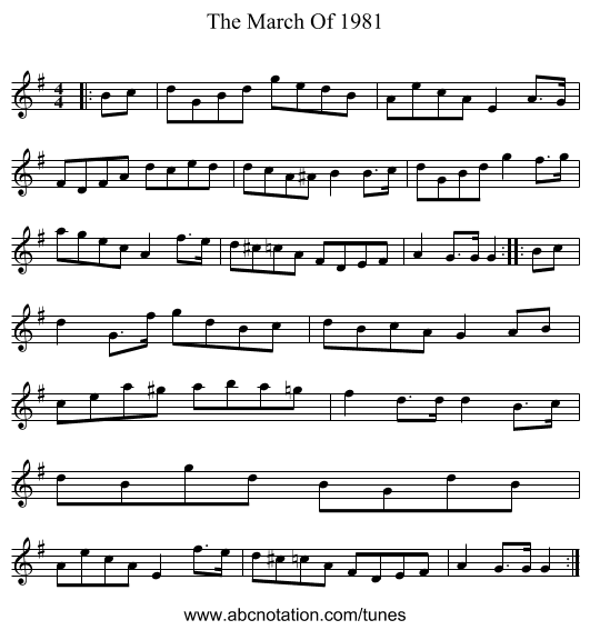 The March Of 1981 - staff notation