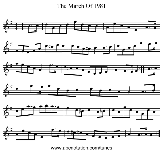 The March Of 1981 - staff notation