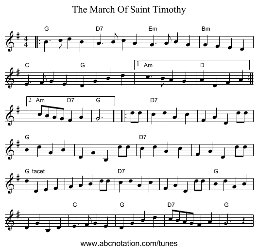 The March Of Saint Timothy - staff notation