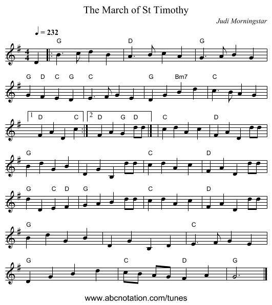 The March of St Timothy - staff notation