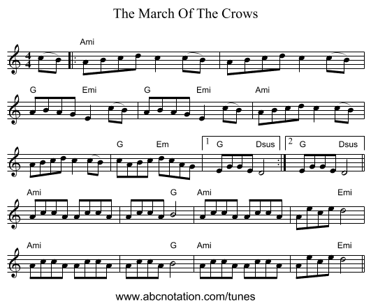The March Of The Crows - staff notation
