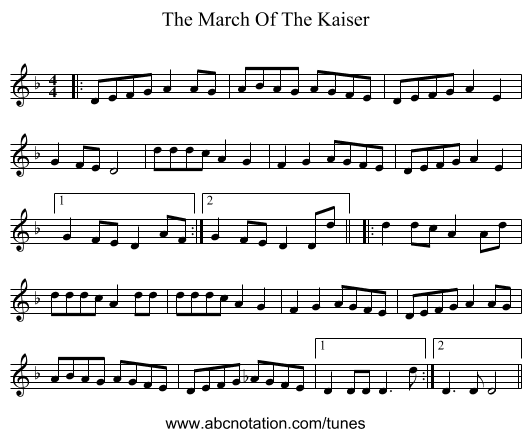 The March Of The Kaiser - staff notation