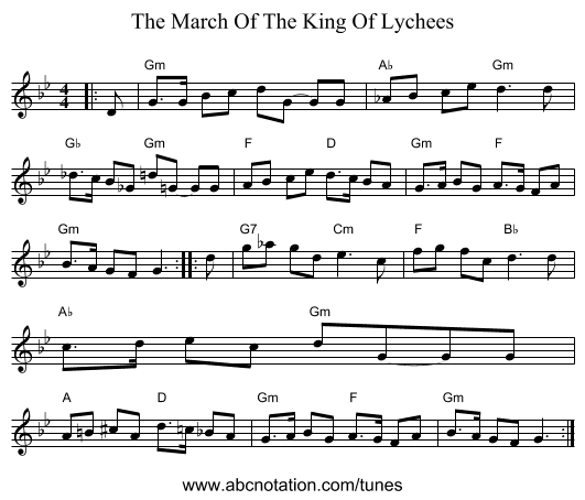 The March Of The King Of Lychees - staff notation