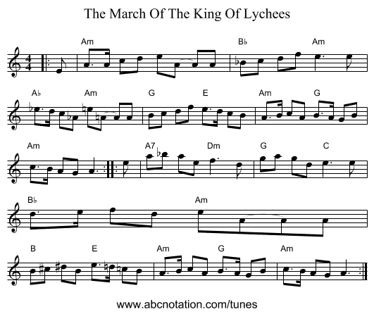 The March Of The King Of Lychees - staff notation