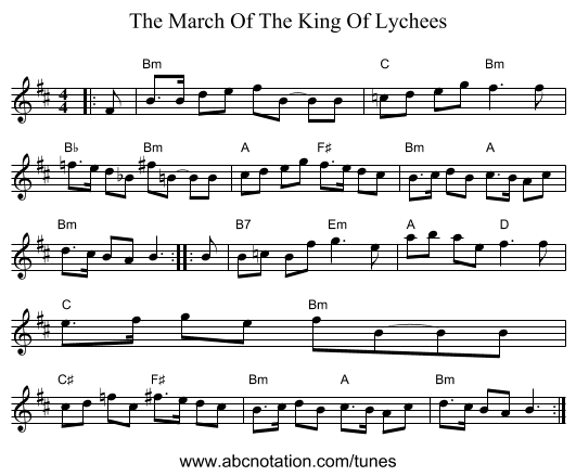The March Of The King Of Lychees - staff notation