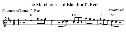 The Marchioness of Blandford's Reel - staff notation