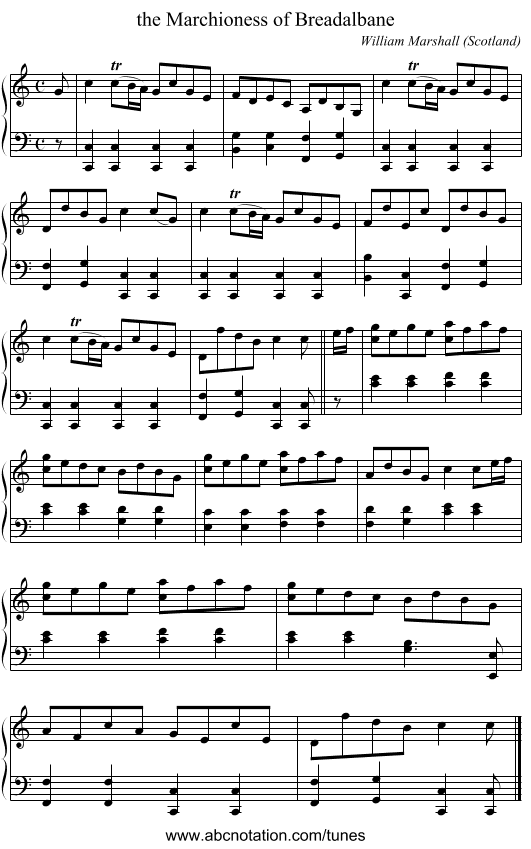 the Marchioness of Breadalbane - staff notation