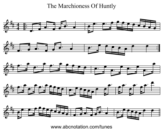 The Marchioness Of Huntly - staff notation
