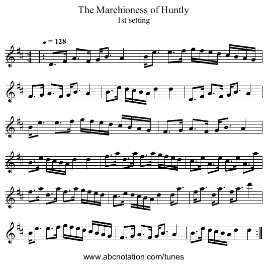 The Marchioness of Huntly - staff notation
