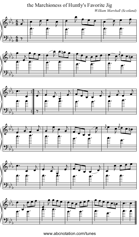 the Marchioness of Huntly's Favorite Jig - staff notation