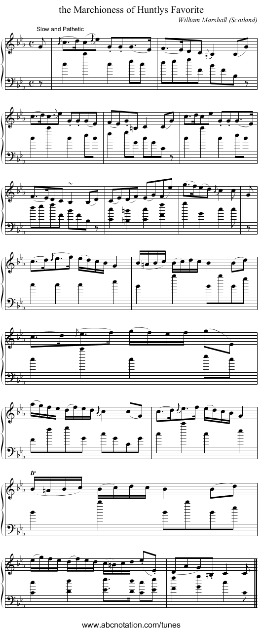 the Marchioness of Huntlys Favorite - staff notation