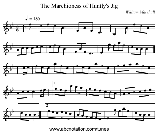 The Marchioness of Huntly's Jig - staff notation
