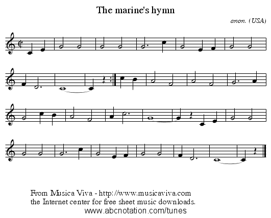 The marine's hymn - staff notation