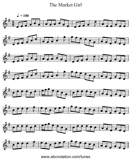 The Market Girl - staff notation