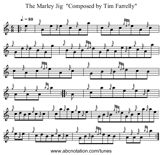 The Marley Jig  Composed by Tim Farrelly - staff notation