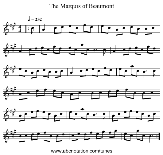 The Marquis of Beaumont - staff notation