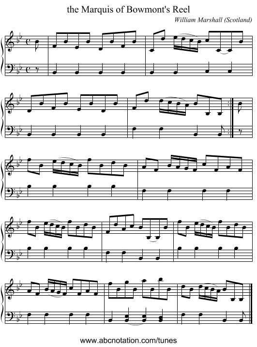 the Marquis of Bowmont's Reel - staff notation