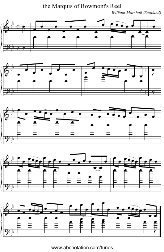 the Marquis of Bowmont's Reel - staff notation