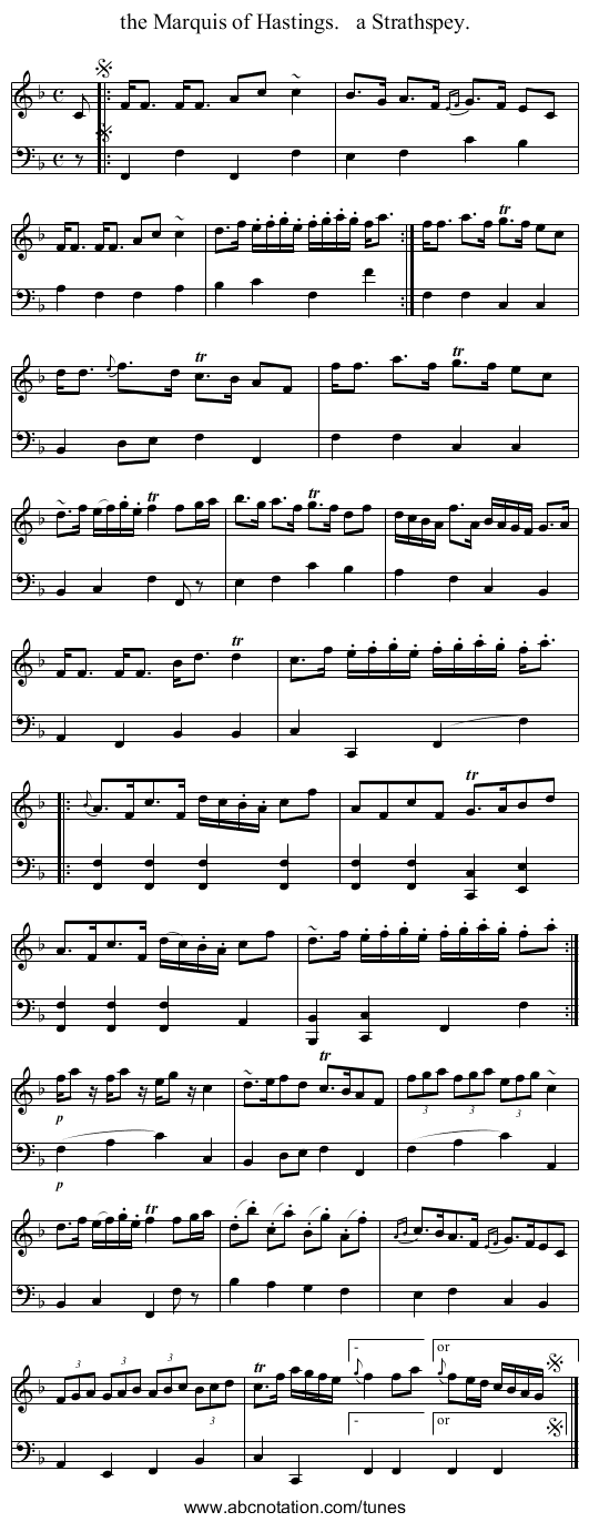 the Marquis of Hastings.   a Strathspey. - staff notation
