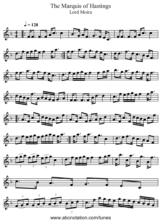 The Marquis of Hastings - staff notation