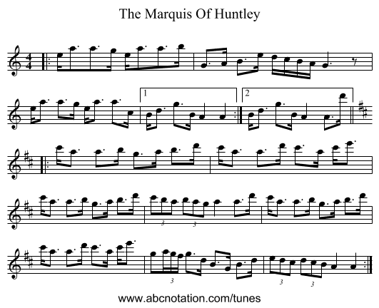 The Marquis Of Huntley - staff notation