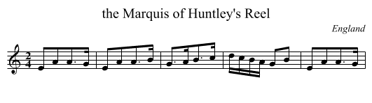the Marquis of Huntley's Reel - staff notation