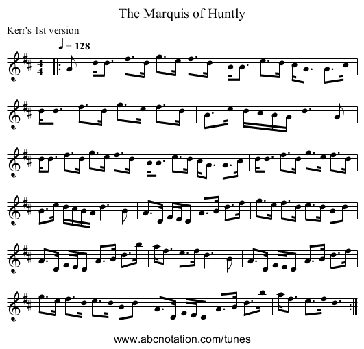 The Marquis of Huntly - staff notation