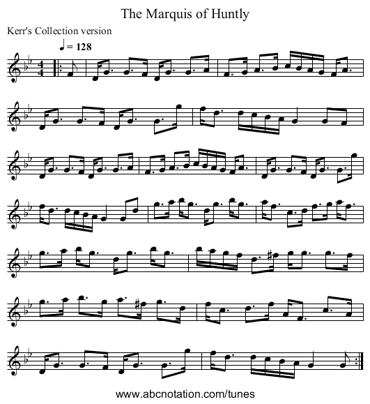 The Marquis of Huntly - staff notation