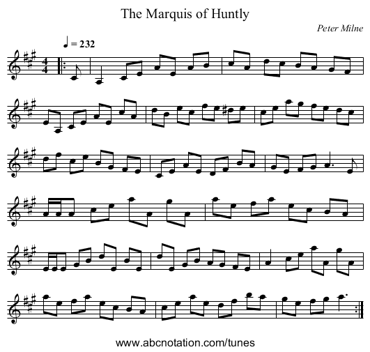 The Marquis of Huntly - staff notation