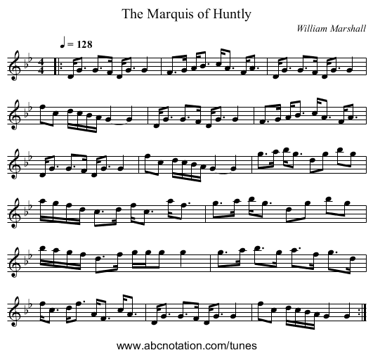 The Marquis of Huntly - staff notation