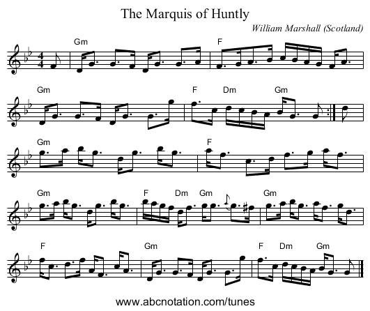 The Marquis of Huntly - staff notation